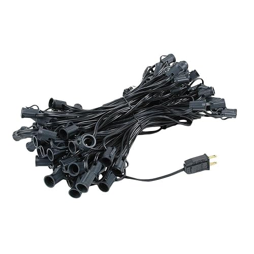 Novelty Lights 100 Foot C7 Outdoor String Light Christmas Stringer - Patio String Lights - Candelabra Base (C7/E12) - 12" Spacing - Black Wire
