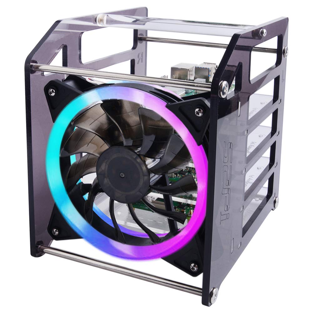 GeeekPi Cluster Case for Raspberry Pi, Pi Rack Case Stackable Case with Cooling Fan 120mm RGB LED 5V Fan for Raspberry Pi 4B/3B+/3B/2B/B+ and Jetson