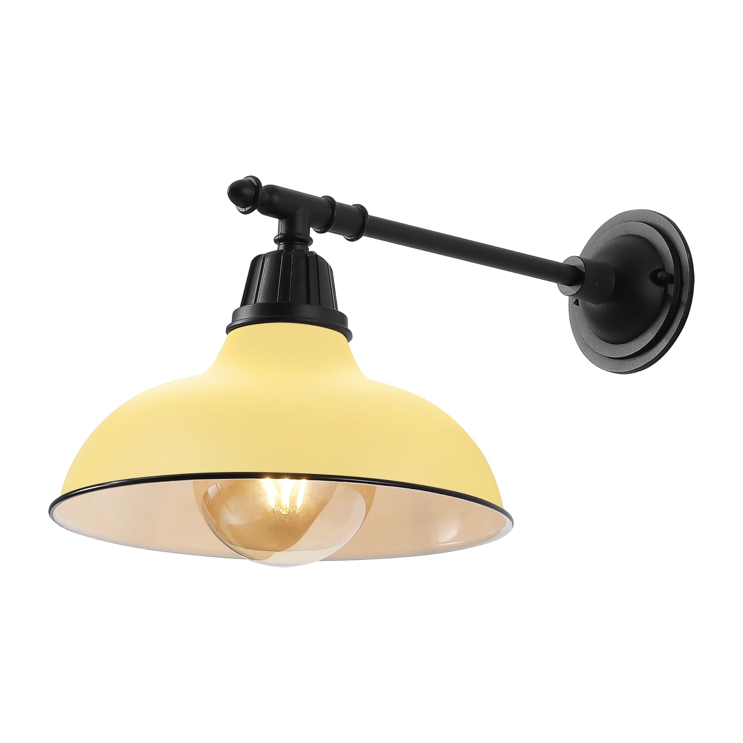 JONATHAN Y 12.25" Matte Yellow/Black 1-Light Industrial Farmhouse Outdoor Sconce, Iron Wall Light with LED Bulb, Metal Bowl Shade, Vintage Porch Lamp