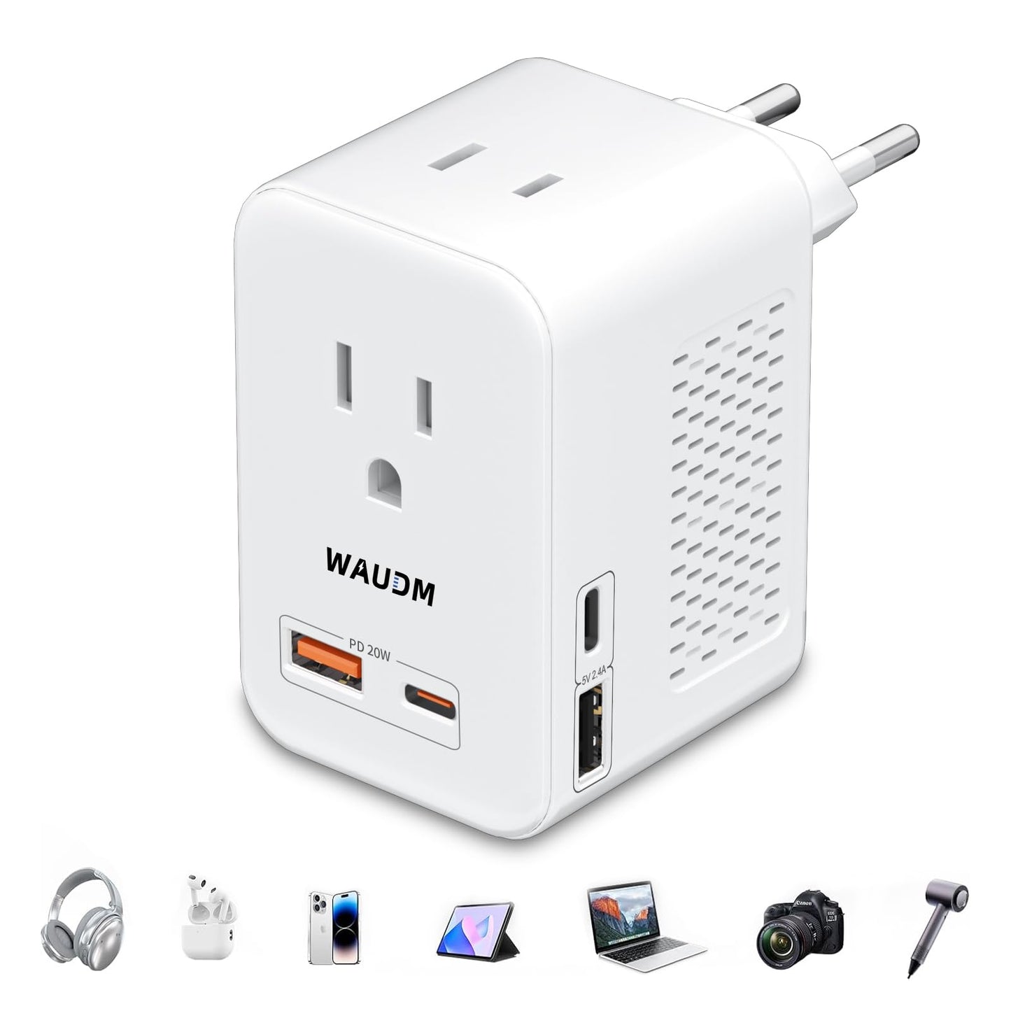 220V to 110V Voltage Converter – 20W PD Travel Adapter, US to Europe Power Converter for 80+ Countries incl. France, Germany, Italy, AU