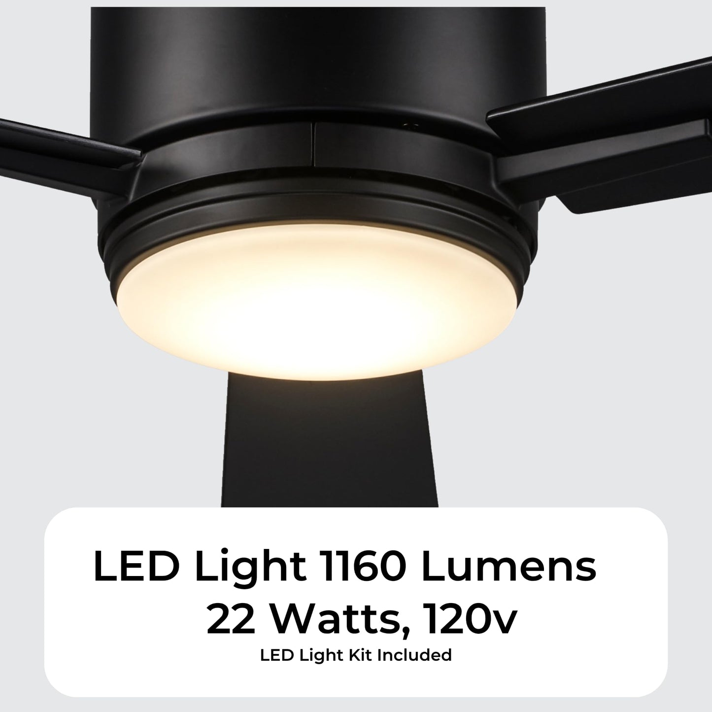 Asher Hamilton AHF-213BK Vero 52 Inch Low Profile Indoor Ceiling Fan | Integrated LED 22 Watts 1160 Lumens 3000K | 3 Blade Flush Mount Design |