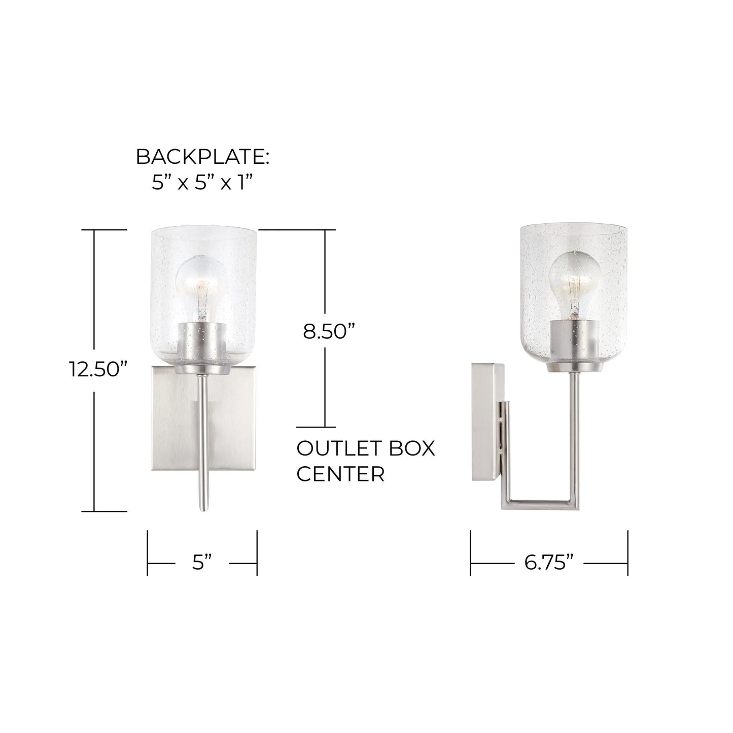 HomePlace by Capital Lighting 639311MB-500 Carter Modern Clear Seeded Glass Wall Sconce, 1-Light 100 Watt, 13" H x 5" W, Matte Black