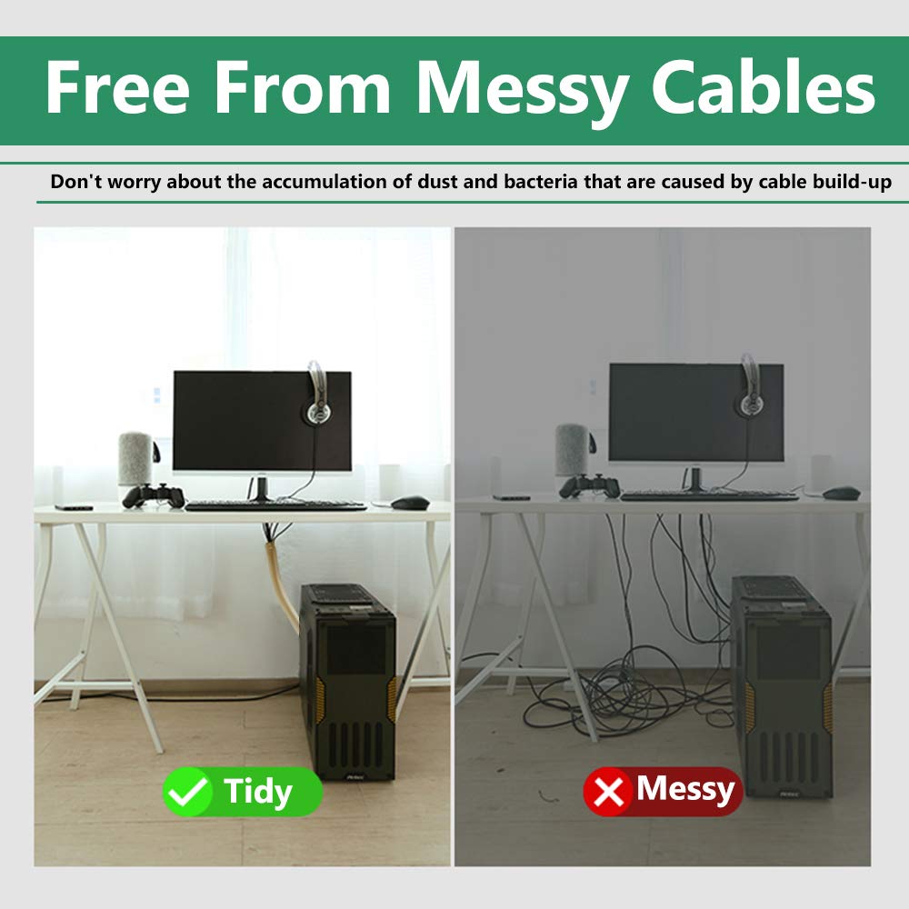 Flexible Cable Management Sleeve with Zipper - Extendable Cord Organizer System Wrap Wire Cable Cover Sleeve Holder, Keep Home & Office Clean Safe