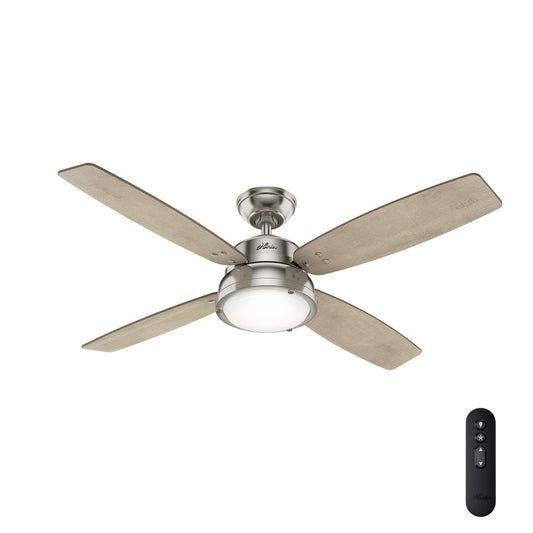 Hunter Fan 52 inch Casual Brushed Nickel Indoor Ceiling Fan with Light Kit and Remote Control (Renewed)