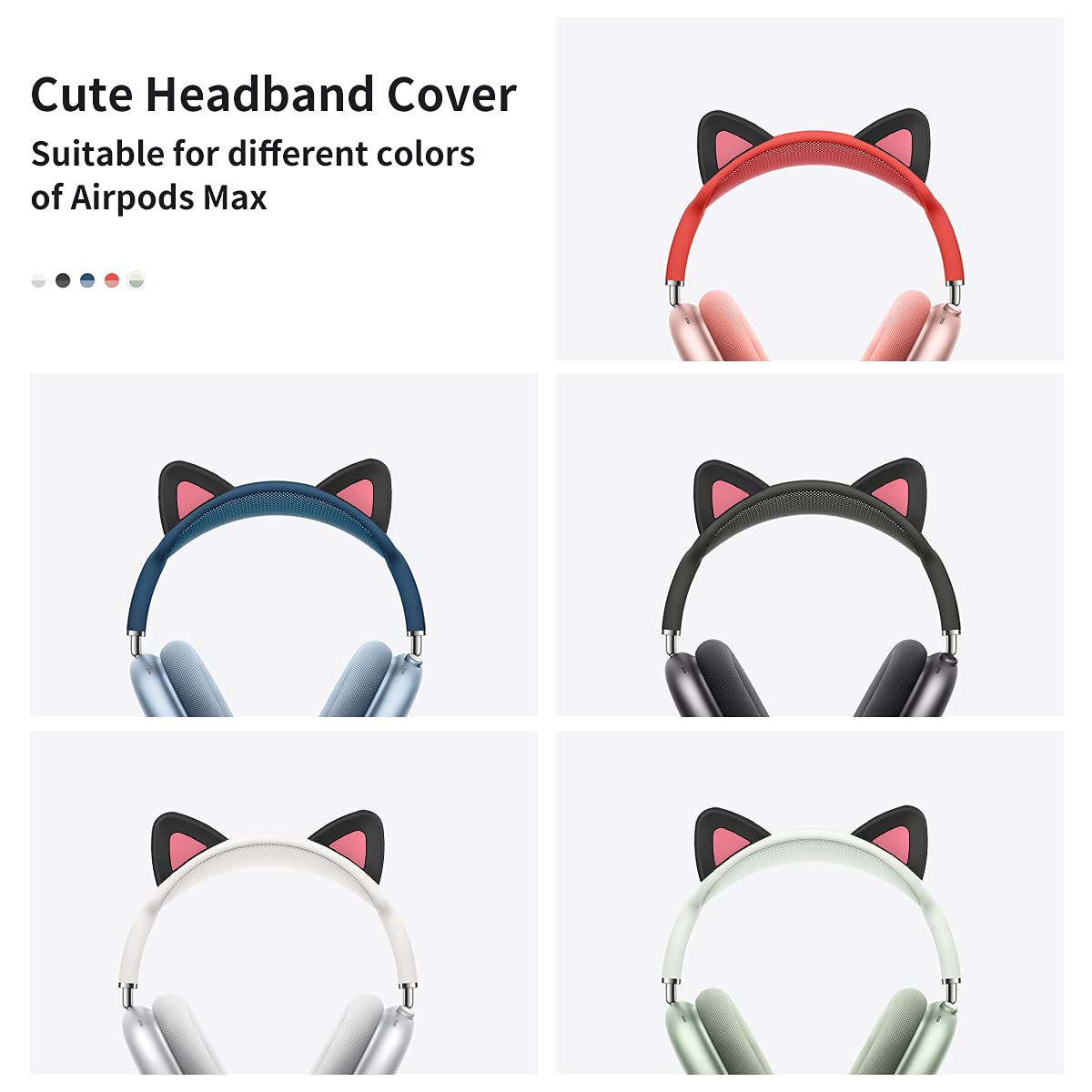 WQNIDE Headband Cover for AirPods Max, Cute Cat Ears Design, Soft Silicone Headband Protector, Comfort Cushion/Top Pad Protection, Compatible