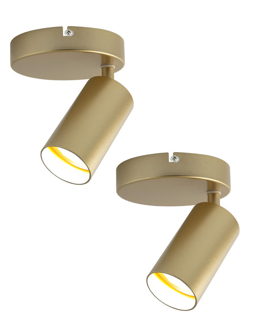 NatureLamp 2 Pack Gold Ceiling Spotlights Indoor Adjustable 1-Light Track Lighting with Flexibly Rotatable Spot Light Head for Bedroom, Kitchen, GU10