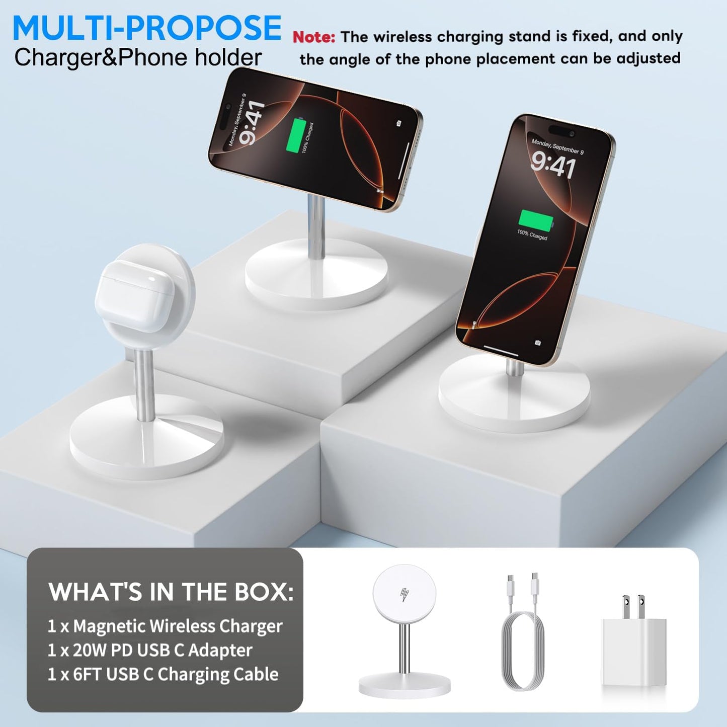 Magnetic Wireless Mag Safe Charger iPhone Stand,Magnet Wireless iPhone Charger Stand 6FT Fast Mag-Safe Charging Station Pad for Apple iPhone 16 Pro