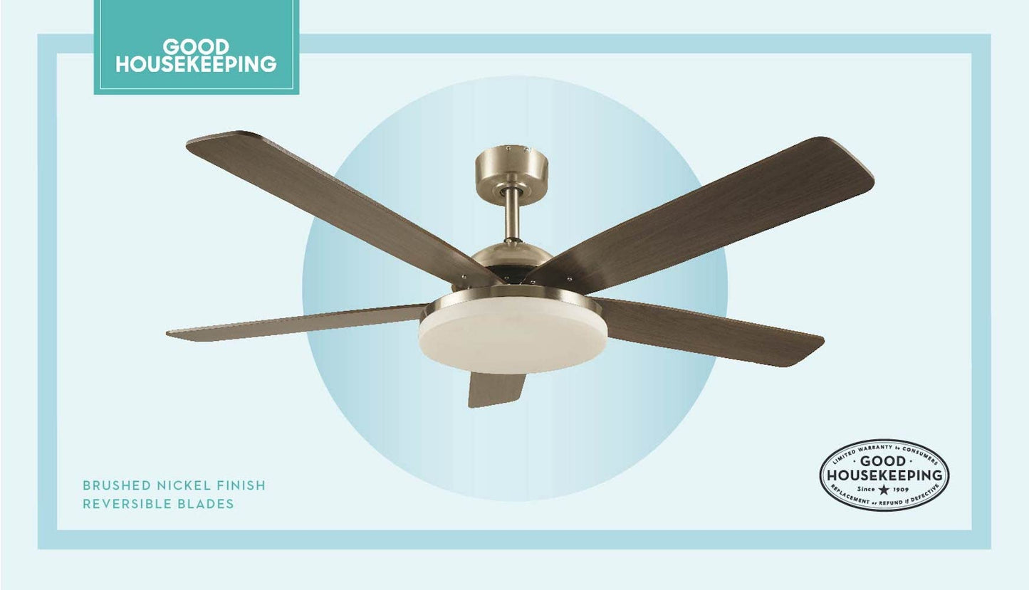 Good Housekeeping 63173-BN Adeline LED Indoor Ceiling Fan with Remote Control, Brushed Nickel, 52"