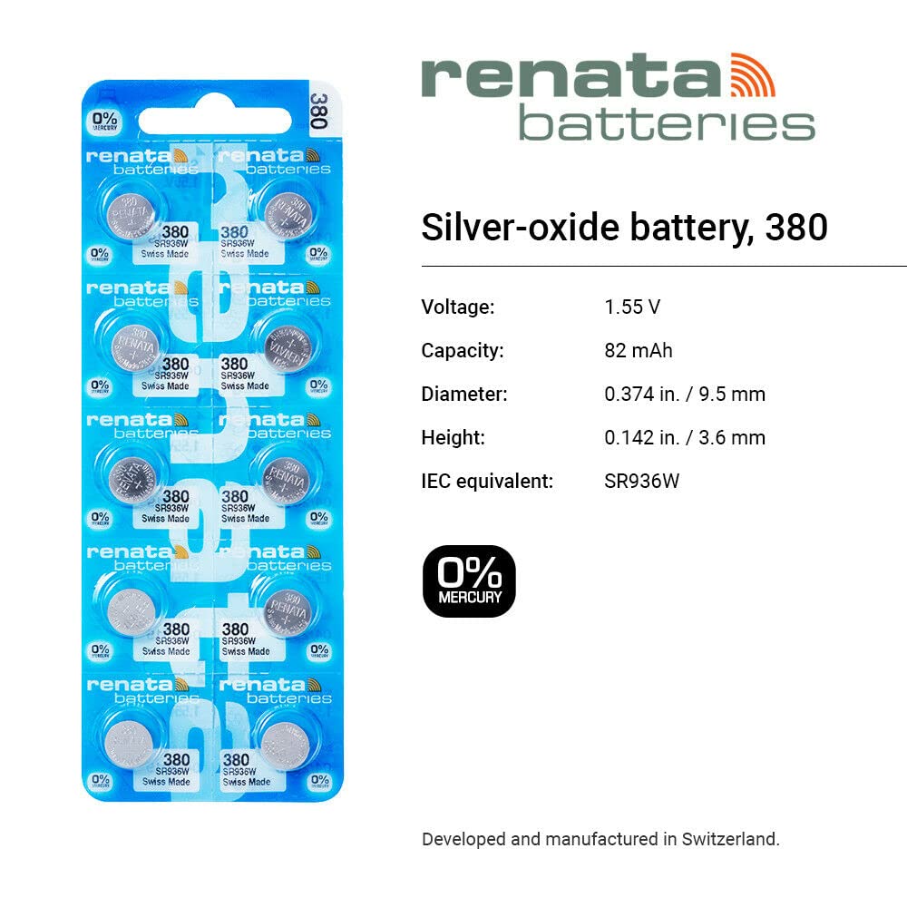 Renata 380 SR936W Batteries - 1.55V Silver Oxide 380 Watch Battery (2 Count)
