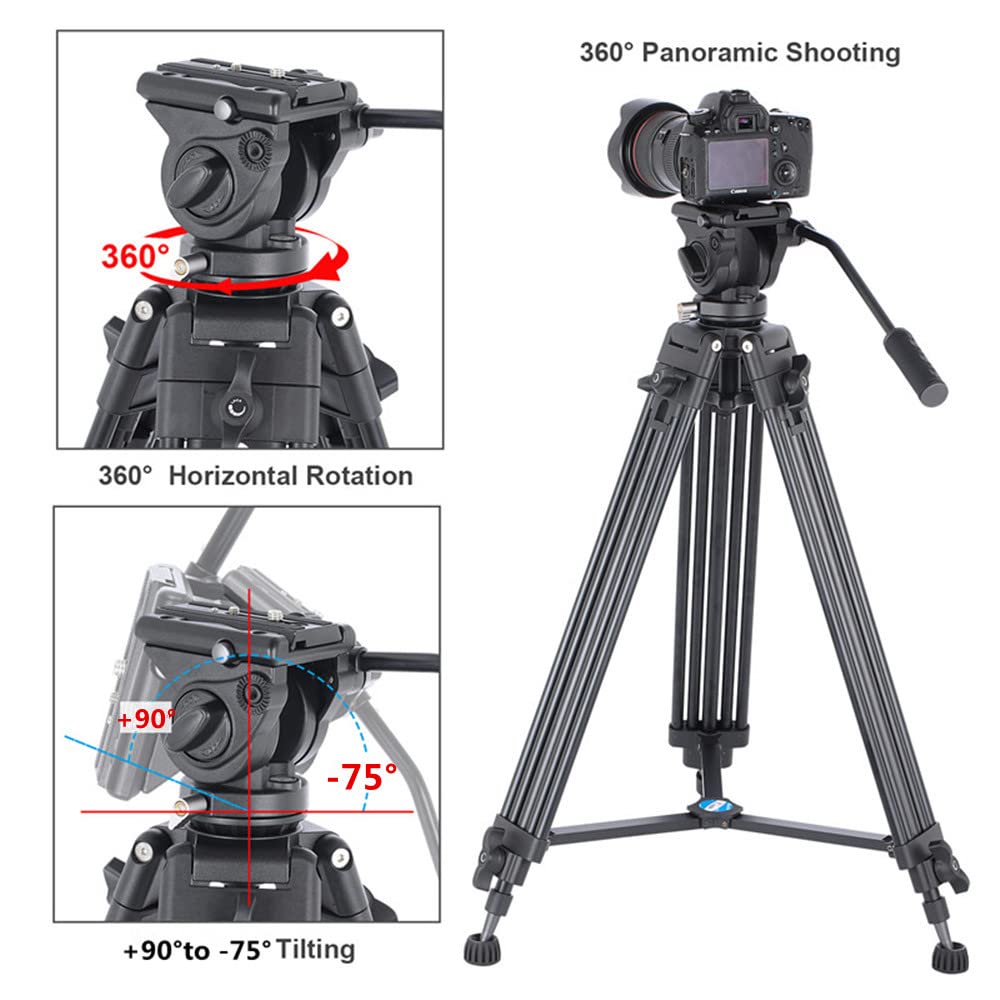 YUSEN 62"/158CM Video Tripod Professional Heavy Duty Aluminum Twin Tube Video Tripod 360 Degree Fluid Head Mid-Level Spreader for DSLR Camcorder