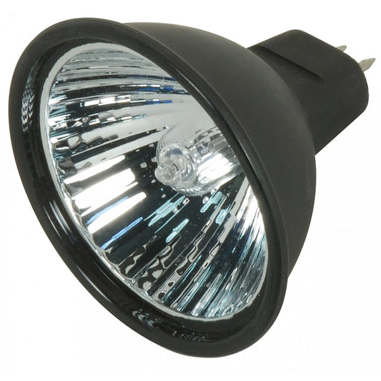 Satco S4178 20 Watt MR16 Halogen GX5.3 Base 12 Volt Black Back FL 38 Beam Pattern No Harmful Ultraviolet Rays Light Bulb, With Lens