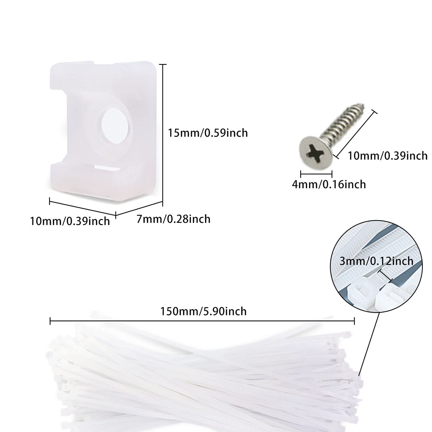 YIOVVOM 100 Pcs Cable Zip Tie Saddle Type Mount With Screw,100 Pack 6" Cable Ties, High Strength, Black Cable Zip Tie Mounts Kit For Wire