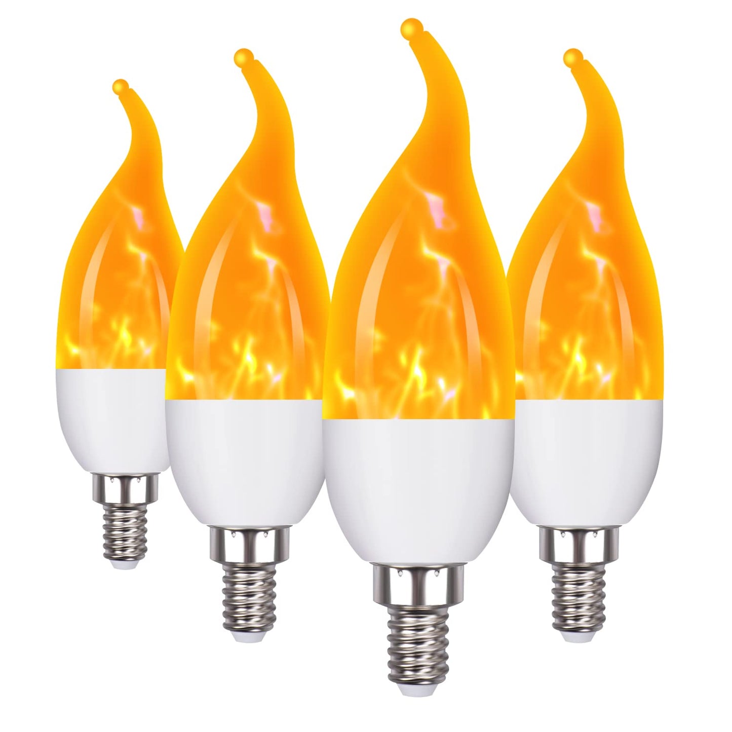 OHLGT E12 3 Mode LED Candelabra Flame Light Bulbs 4 Pack, 2.0W Warm White, 1800k Candle Light, Flame Tip for Christmas Party Decorations