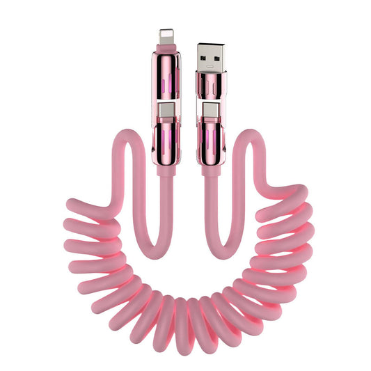 MFish 4-in-1 Coiled Universal USB Charging Cable -MAX 240W Fast Charging/Charger Cord with Multi USB Port for iPhone 16/15 14 13 iPad Samsung iPad