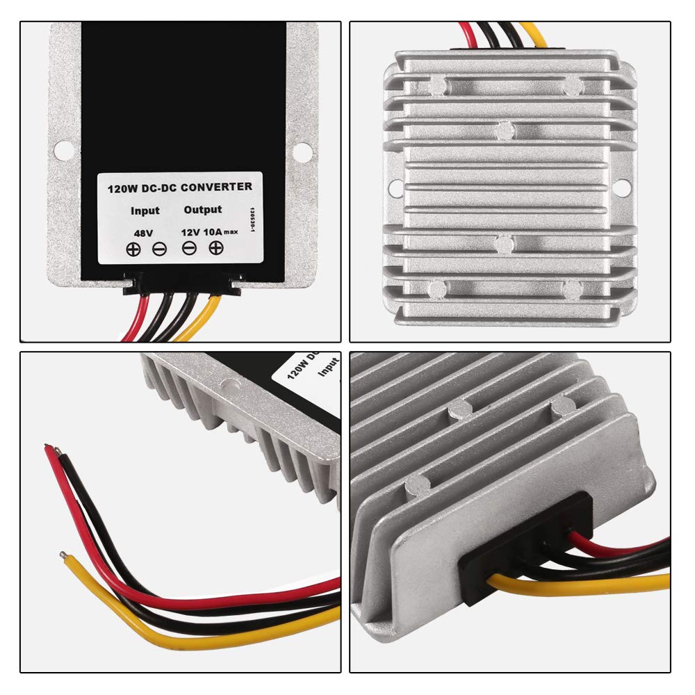 AITRIP 1 Pack Voltage Reducer Converter DC 48V Step Down to DC 12V 10A 120W Golf Cart Voltage Regulator Waterproof Power Adapter (48V to 12V 10A 120W)