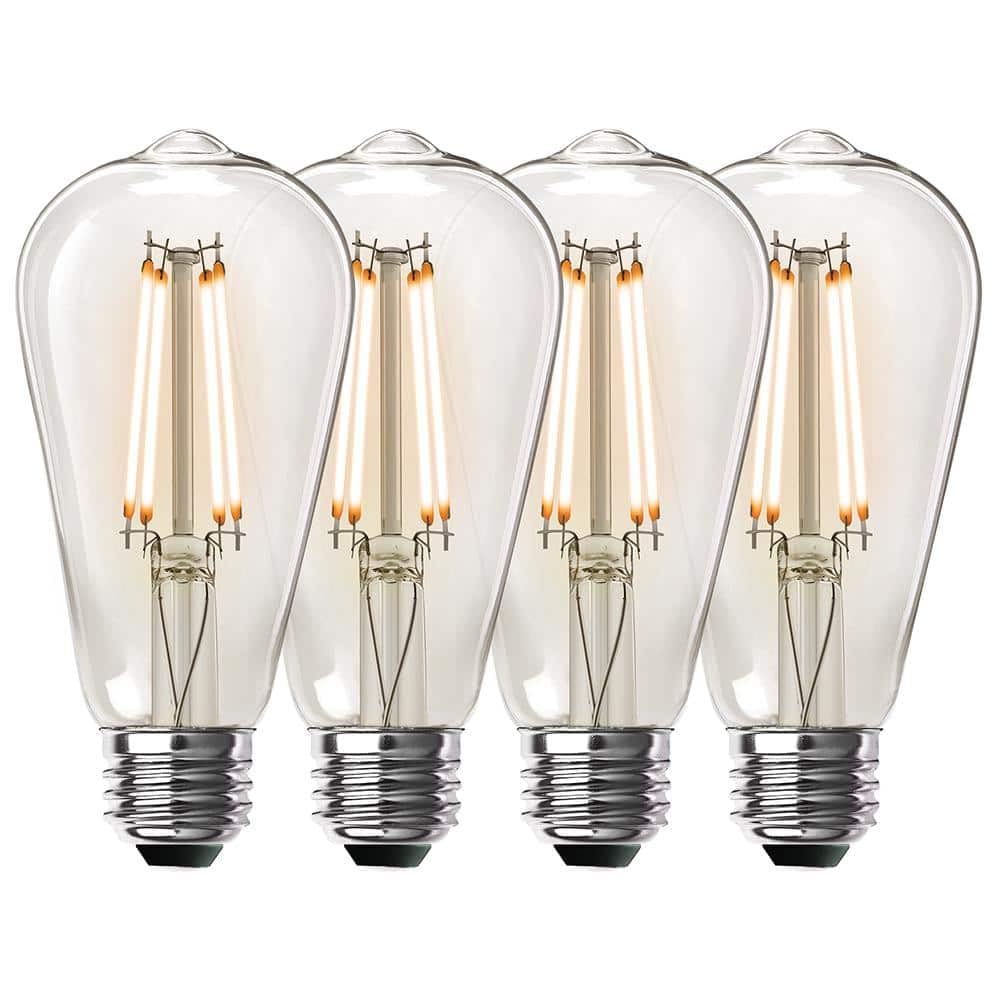 Feit Electric 60-Watt Equivalent ST19 Dimmable Straight Filament Clear Glass E26 Vintage Edison LED Light Bulb, Warm White - 4 Pack