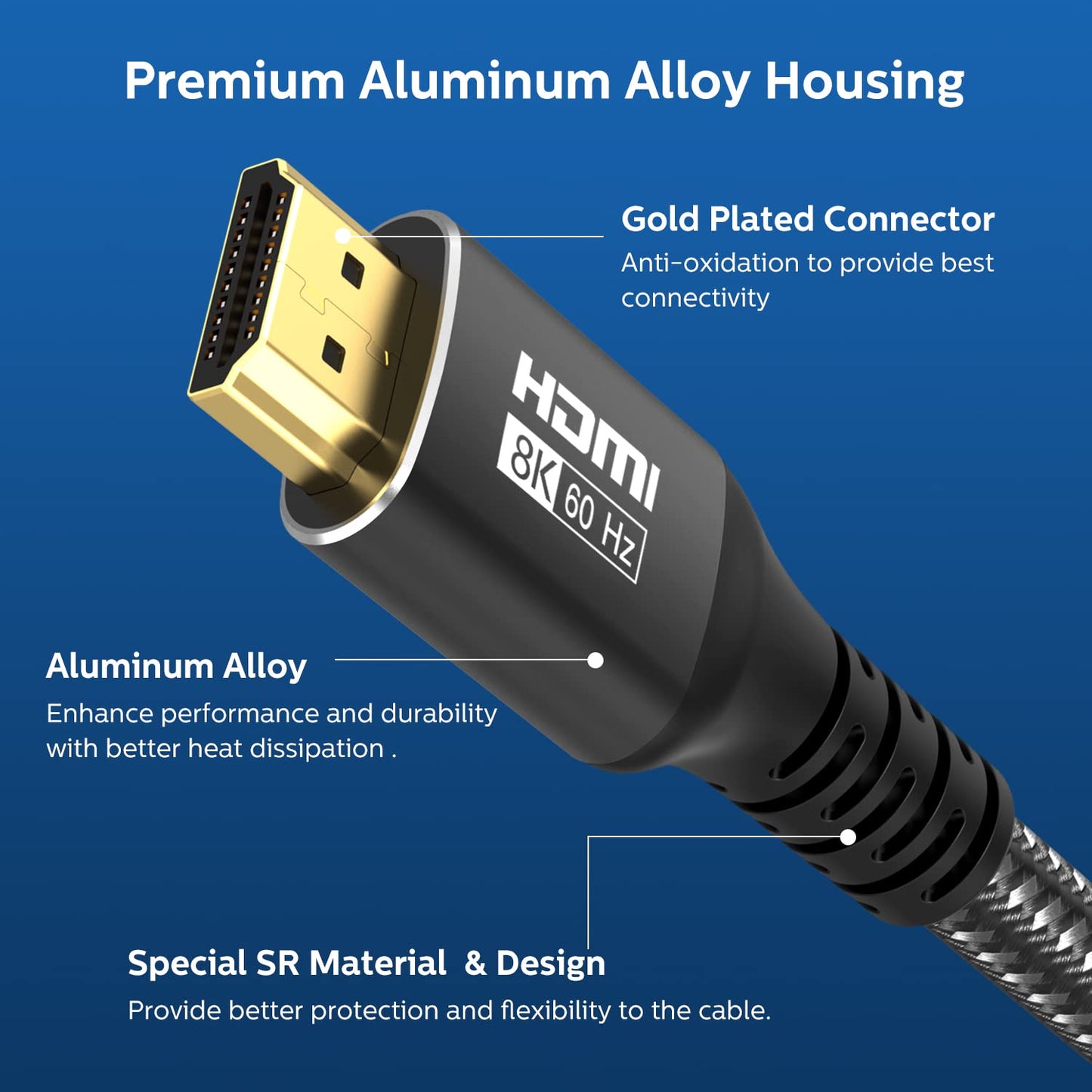 P4 Premium 8K HDMI 2.1 Cable - 6.6ft Braided Cord, Certified High Speed, 8K@60Hz, 4K@120Hz - eARC, HDCP 2.2&2.3, HDR10+, Atmos - Compatible with Apple