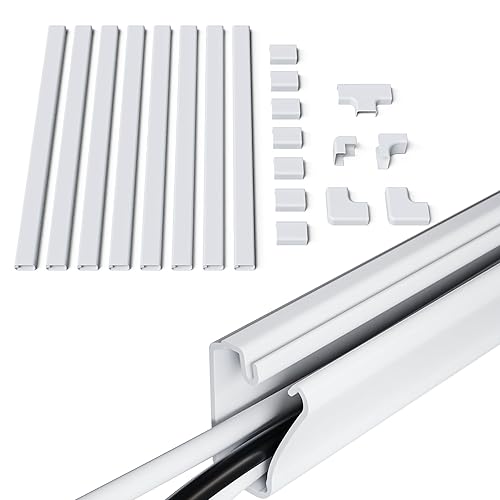 ECHOGEAR Cord Cover for Wires On Wall - Peel & Stick Cable Hider Channel with 10 feet of Plastic Raceway Plus Connector Pack - Ideal for Wall Mounted