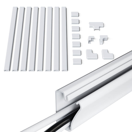 ECHOGEAR Cord Cover for Wires On Wall - Peel & Stick Cable Hider Channel with 10 feet of Plastic Raceway Plus Connector Pack - Ideal for Wall Mounted