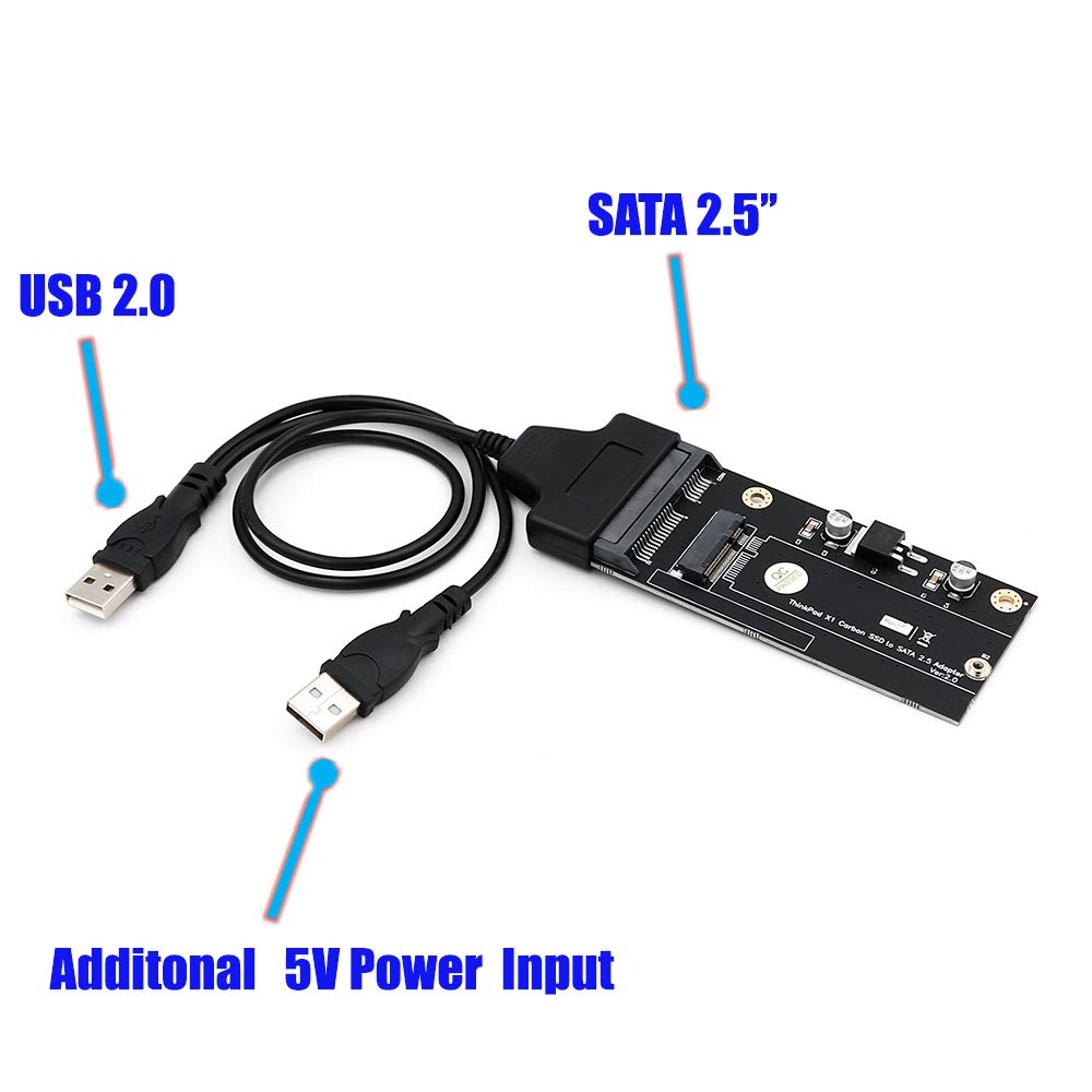 Mustpoint 20+6 Pin SSD to SATA 2.5 or USB Adapter with USB 2.0 Cable for Thinkpad Lenovo X1 Carbon