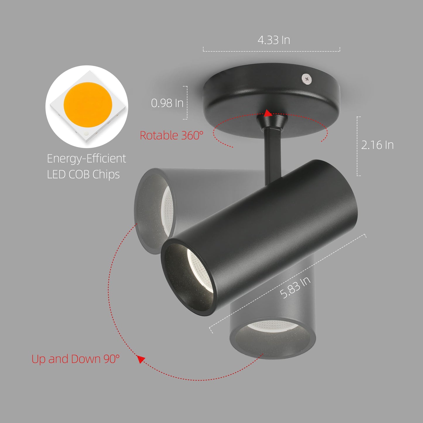 Aisilan Led Modern Directional Dimmable Spotlight Adjustable 90° Anti Glare Ceiling Spot Light for Indoor Foyer Living Room Warm White Black 9W CREE