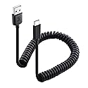 Cable Matters USB to USB C Coiled Cable with 3A/15W Fast Charging 1-4ft, Support Apple CarPlay, Android Auto, Coiled USBA to USBC Cable, for iPhone