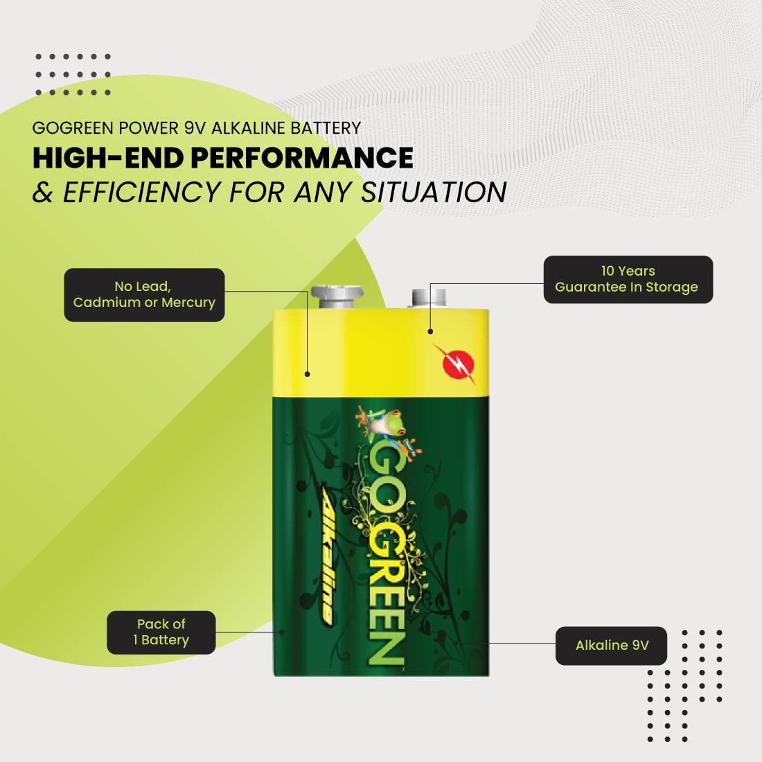 Go Green Power 24005 - 9V Alkaline Batteries, 1pk, 1 ea, green