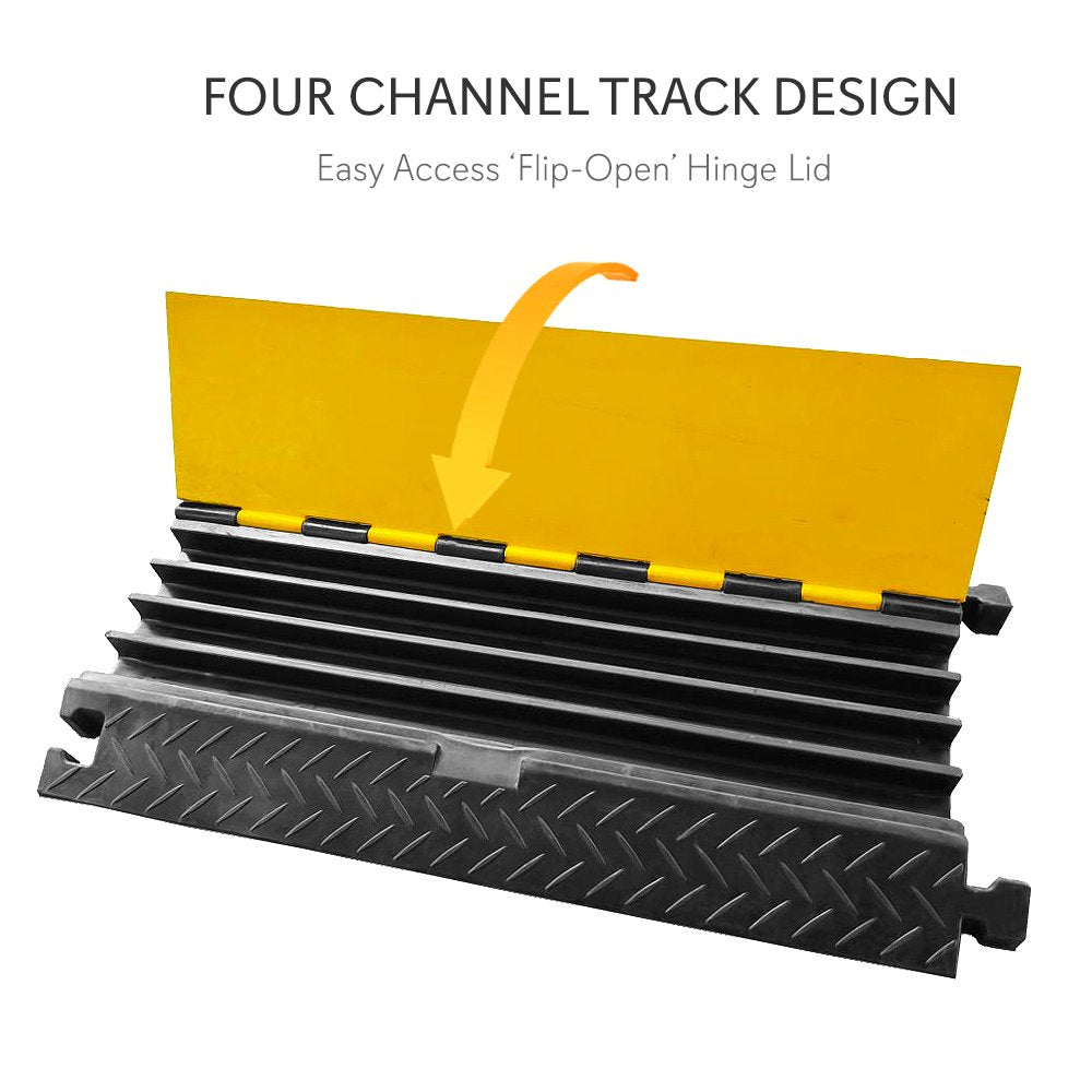 Pyle Durable Cable Protective Ramp Cover - Supports 33000lbs Four Channel Heavy Duty Cord Protection w/ Flip-Open Top Cover, 31.5” x 16.1” x 3.14”
