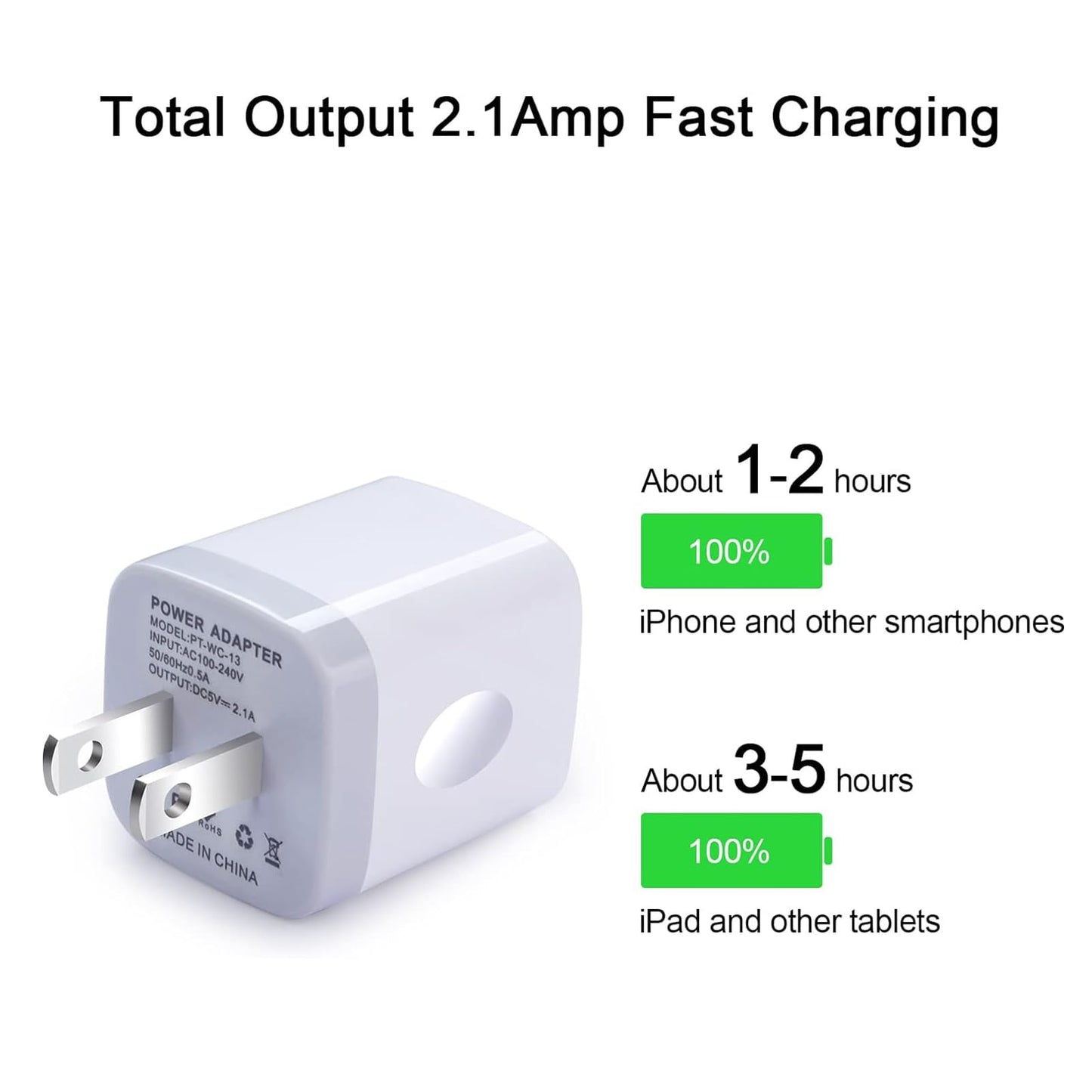 FiveBox Charger Block, USB Wall Charger, 3Pack Dual Port 2.1Amp Fast Charger Brick Base Adapter Charging Cube Plug Box for iPhone 16e 16 Pro Max 15 14