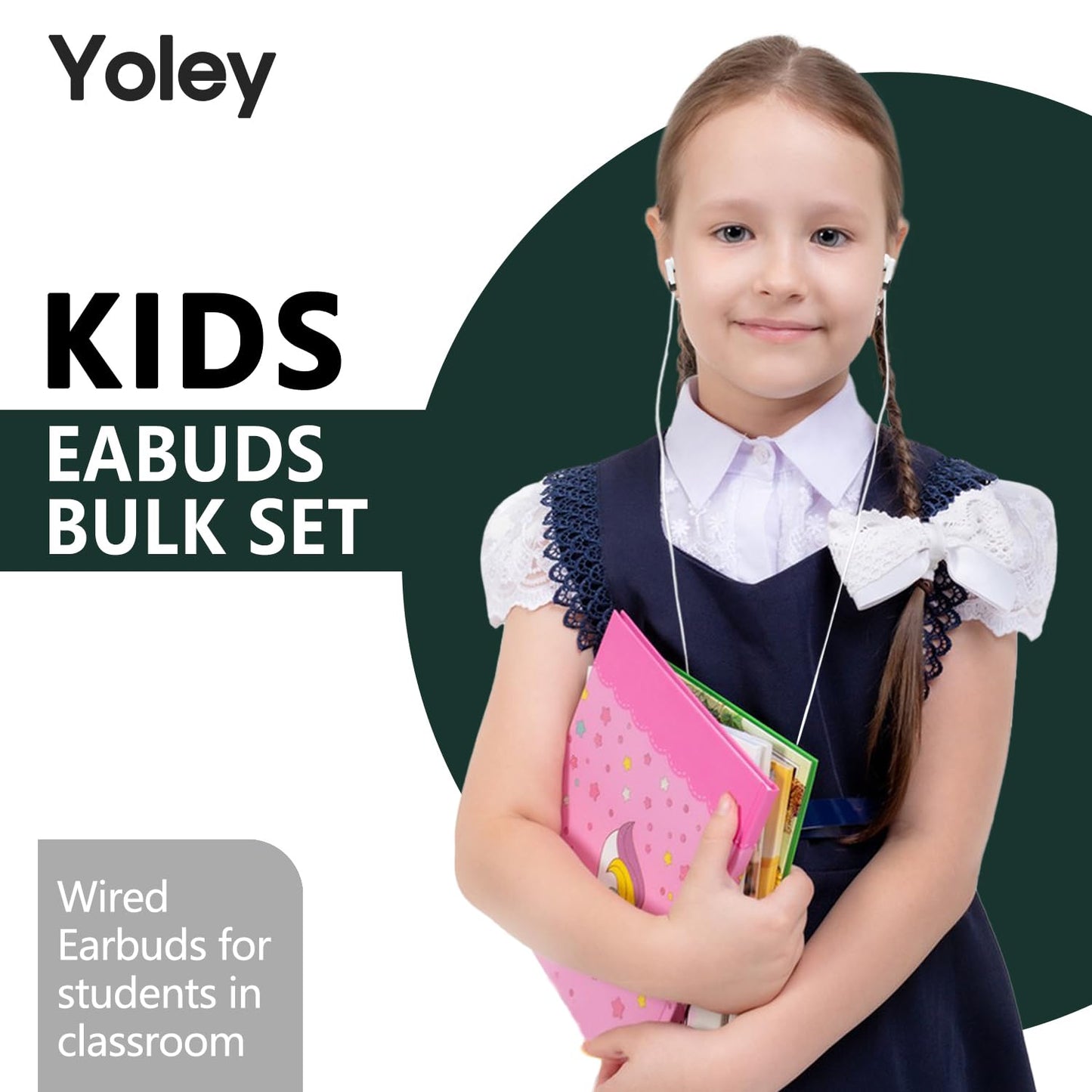 Yoley Bulk Earbud Headphones 50 Pack for School Classroom Kids, Wholeslae Wired Durable Earphones Class Set for Students Children Toddler Teens Boys