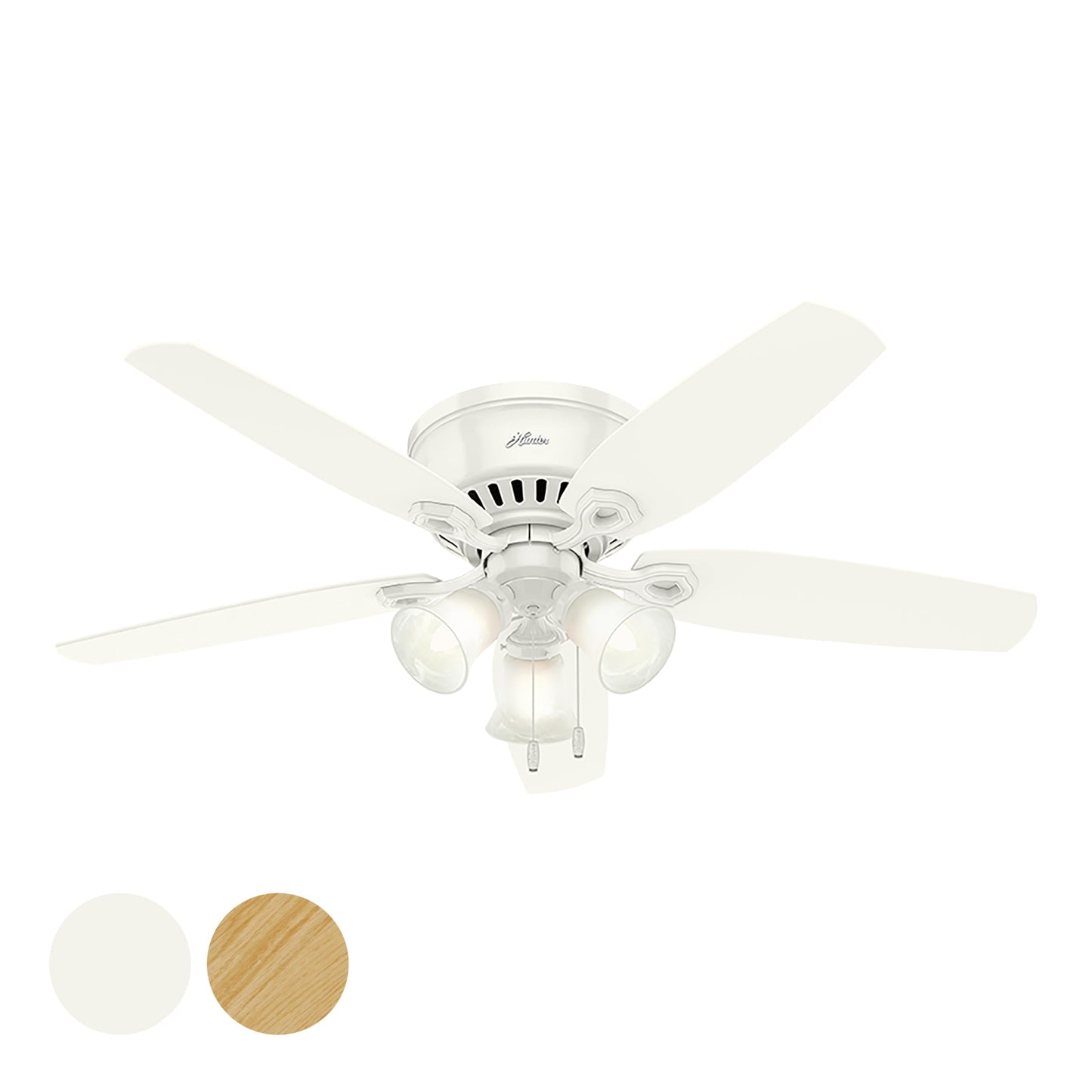 Hunter Fan 52 inch Low Profile Ceiling Fan in Snow White with 3 Light, 5 Blade (Renewed)