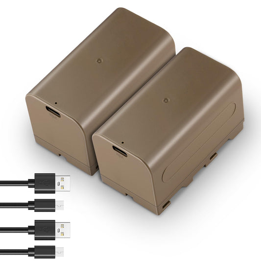 NEEWER 2Pcs 4400mAh Replacement Batteries for NP-F750, 4Hrs Fully Charged with USB C Port/Cable, Rechargeable Camera Camcorder Video Light Monitor