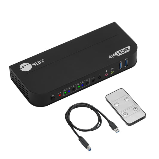 SIIG 2-Port 4K KVM Switch HDMI with Remote Control, 1x HDMI Output, 2X USB 3.2 Type-A Ports, EDID Bypass, Compatible with Windows and Mac
