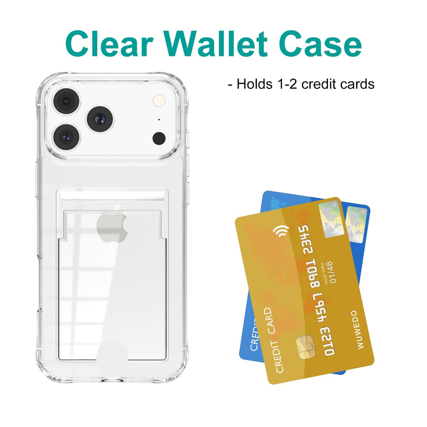 Wuwedo for iPhone 17 Pro Max Clear Slim Wallet Case, Holds 1-2 Cards, Anti-Yellowing, Hybrid Protective Phone Case with Card Holder, 6.9" 2025