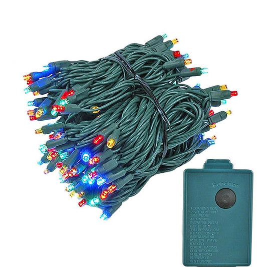 Novelty Lights 46.5 Feet 140 Light LED Chasing Christmas String, 16 Function Controller, Multicolor on Green Wire, UL Listed for Indoor/Outdoor Use