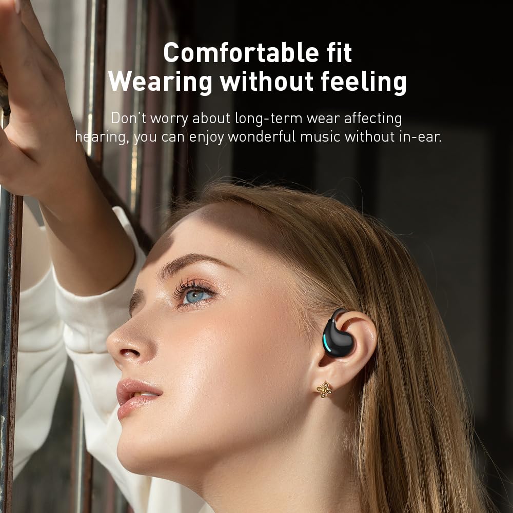 Open Ear Air Conduction Wireless Bluetooth Headphones Lightweight Pain-Free Design with Active Noise Cancellation IPX4 Waterproof Clear Calls…