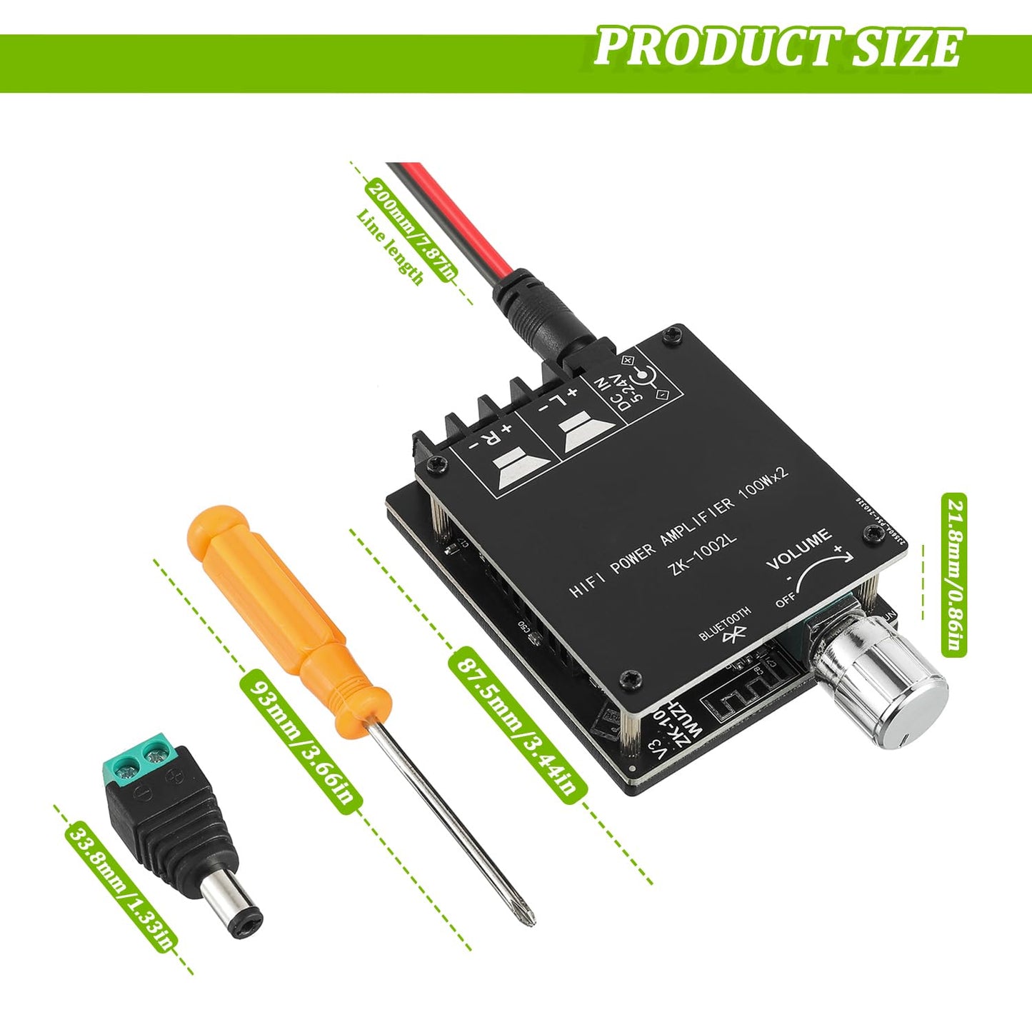 EPLZON 100W+100W Bluetooth Amplifier Board DC 5-24V BT and AUX Inputs 2.0 Channel Stereo AMP Board Audio Power Amplifier Module for DIY Wireless