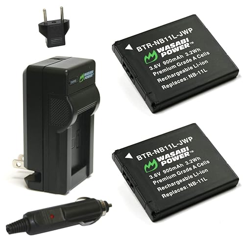 Wasabi Power Battery (2-Pack) and Charger for Canon NB-11L, NB-11LH and Canon PowerShot A2300 IS, A2400 IS, A2500, A2600, A3400 IS, A3500 IS, A4000