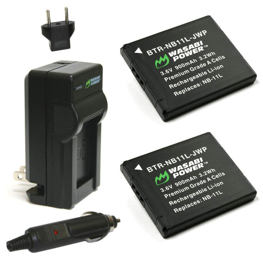 Wasabi Power Battery (2-Pack) and Charger for Canon NB-11L, NB-11LH and Canon PowerShot A2300 IS, A2400 IS, A2500, A2600, A3400 IS, A3500 IS, A4000