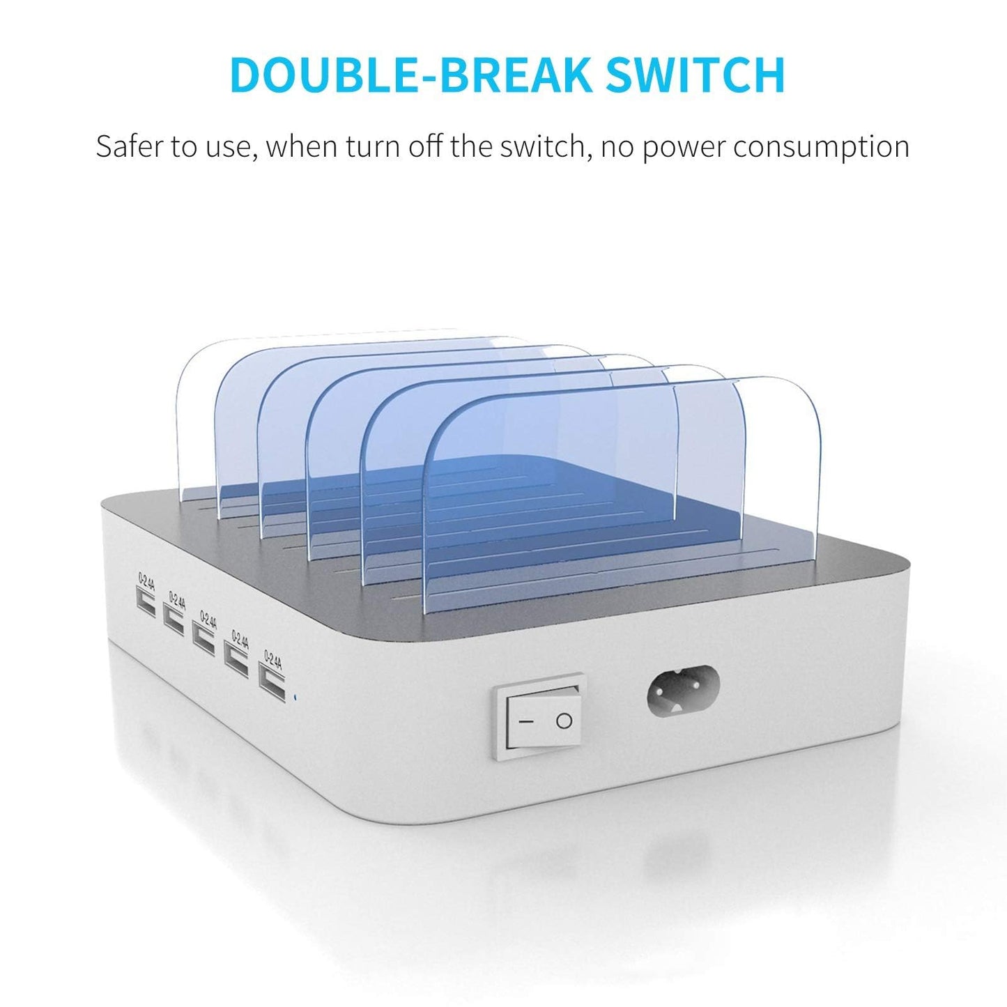 MSTJRY Charging Station for Multiple Devices : 5 Port Multi USB-A Charger Stations Multi-Device Organizer Charging Dock Designed for iPhone iPad Cell