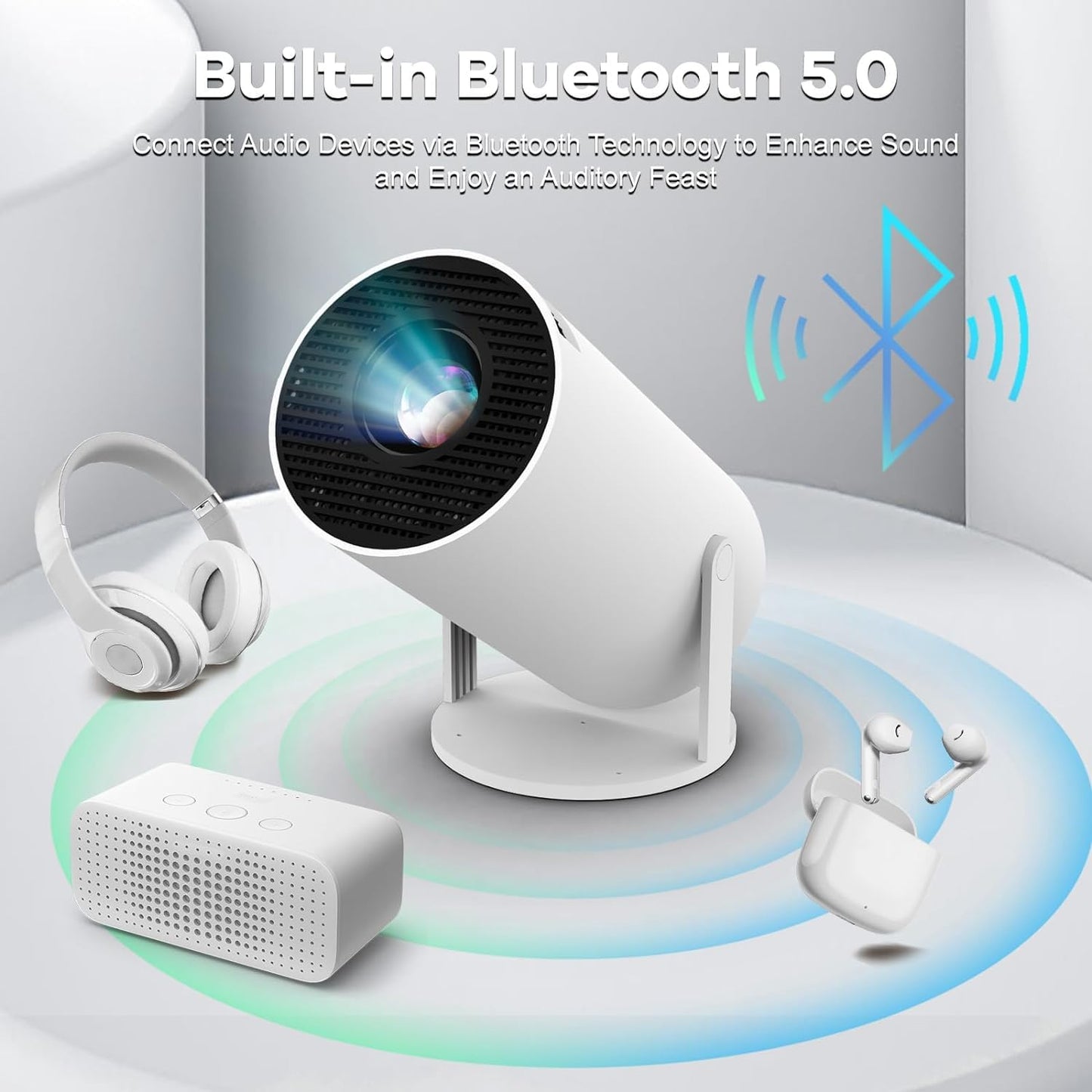 Mini Projector with 5G WIFI and Bluetooth, 4K 1080P Support Portable Projector 180° Rotatable 130'' Screen Movie Projector Auto Keystone Compatible