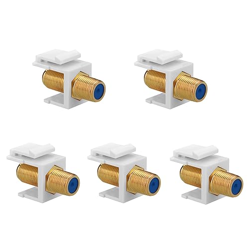 Borsuer 5Pcs RG6 Keystone Jack Coax Insert Wall Plate 3 GHz Gold-Plated, F Type RG6 Coaxial Keystone Jacks Connectors White