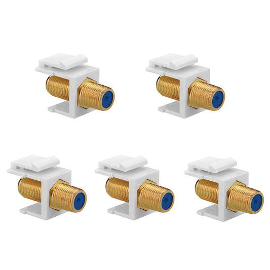 Borsuer 5Pcs RG6 Keystone Jack Coax Insert Wall Plate 3 GHz Gold-Plated, F Type RG6 Coaxial Keystone Jacks Connectors White