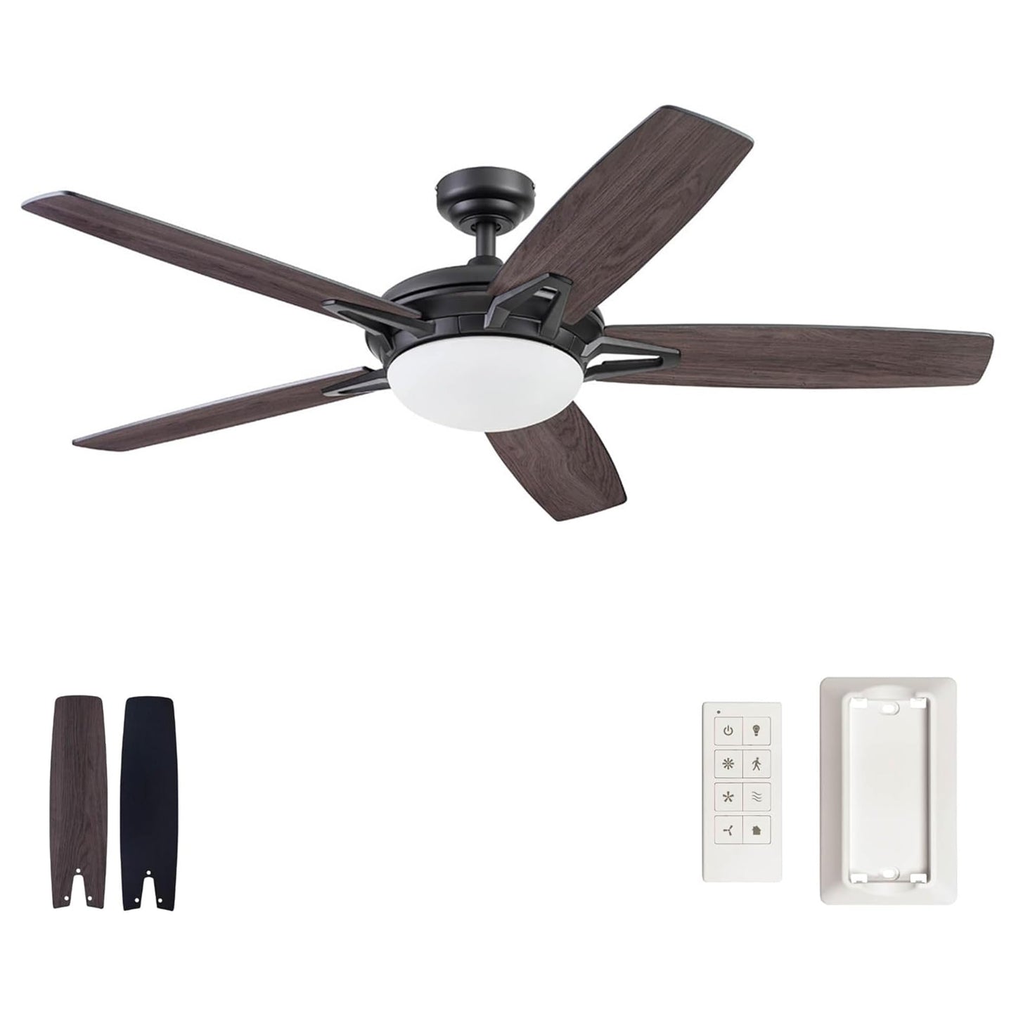 Prominence Home Clancy 52 Inch Contemporary LED Ceiling Fan with Light, Remote Control, Reversible Motor, 5 Dual Finish Blades, Matte Black