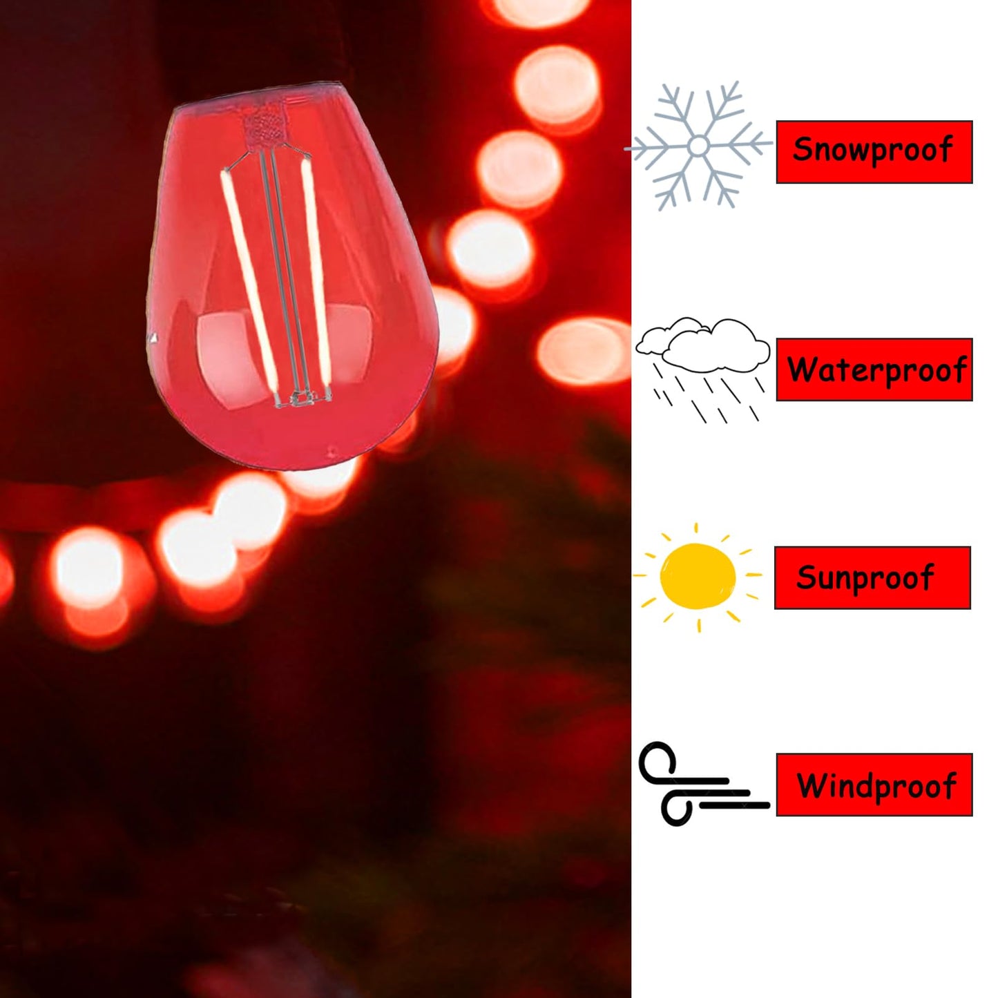 LRSUEYSKIN S14 Red LED Bulb Replacement LED Light Bulbs 2W Plastic Shatterproof Night Bulb E26 Base S14 String Light Waterproof Vintage Bulb