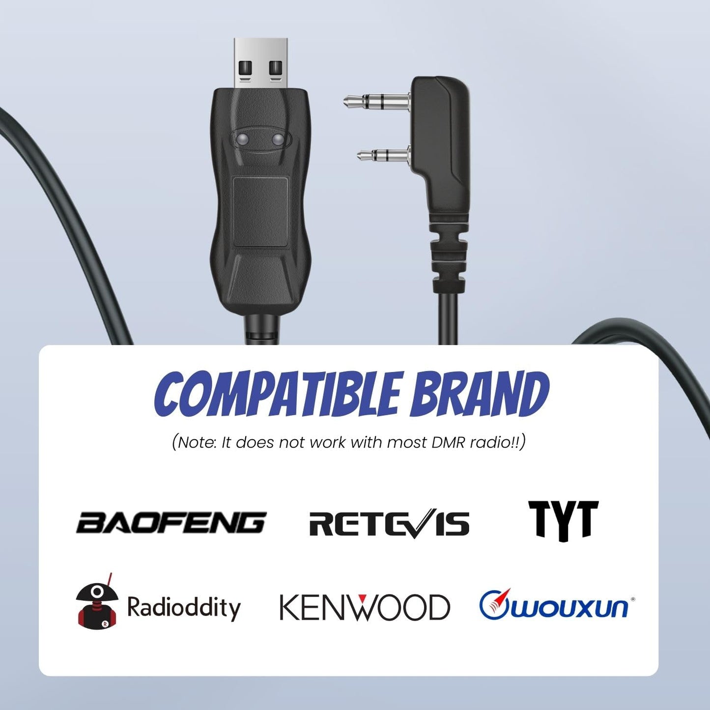 TNP FTDI Programming Cable with USB C Adapter - USB 2 Pin for Baofeng Programming Cable, Btech, Wouxun, Radioddity & Kenwood Two Way Radios - 3 FT