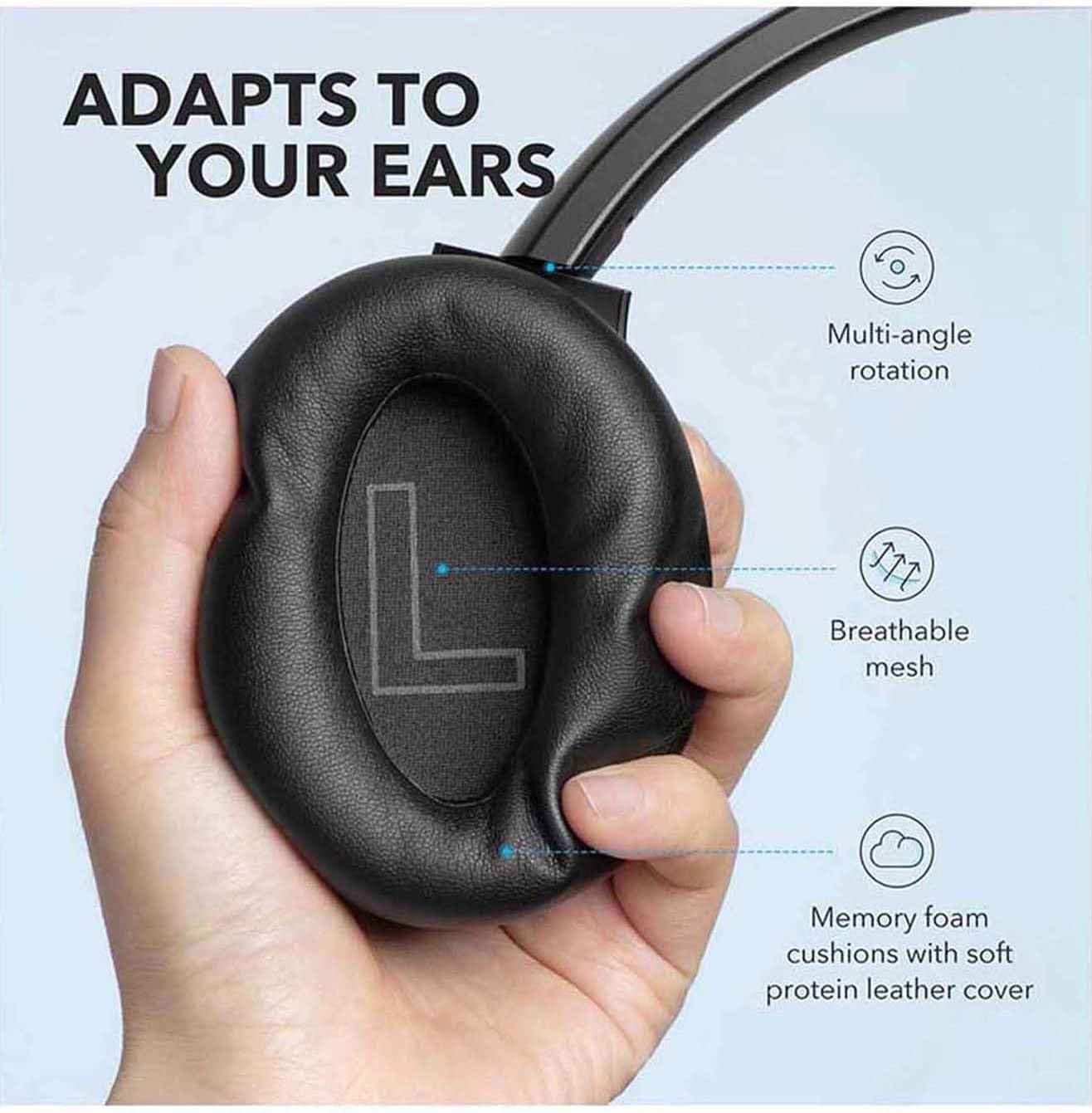 Soundcore Life Q20 Hybrid Active Noise Cancelling Wireless Bluetooth Headphones Over Ear with 40H Playtime, Hi-Res Audio, Deep Bass, Memory Foam Ear