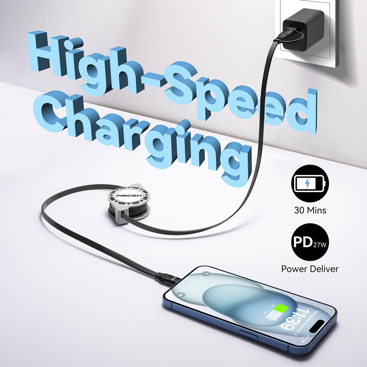 3-in-1 Retractable Charging Cable USB C Lightning Adapter USB A/C to Lightning Cable 27W PD [Fast Charging & Data Sync] Multiple Charger for iPhone…