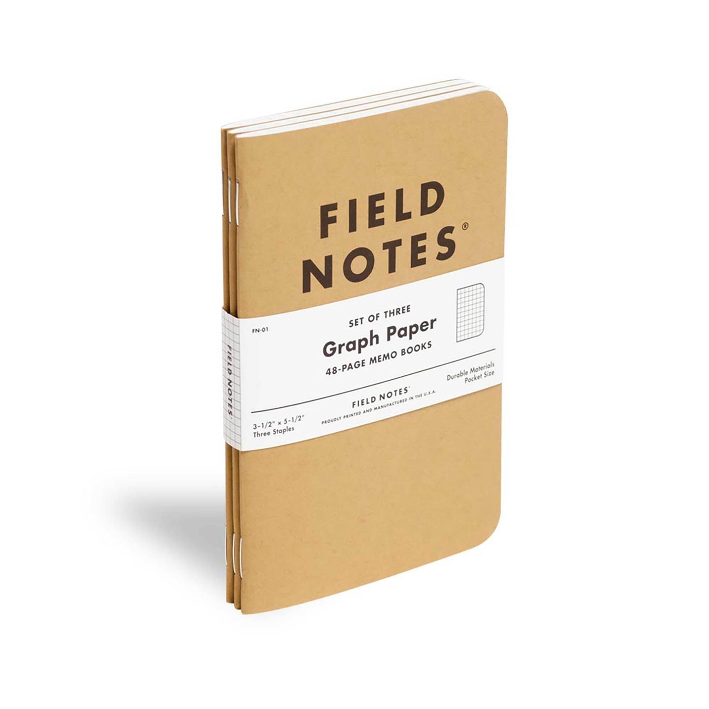 Field Notes: Original Kraft 3-Pack - Mixed Paper (1 Graph/Grid, 1 Ruled/Lined, 1 Plain/Blank) Memo Books - 48 Page Pocket Notebooks - 3.5" x 5.5"