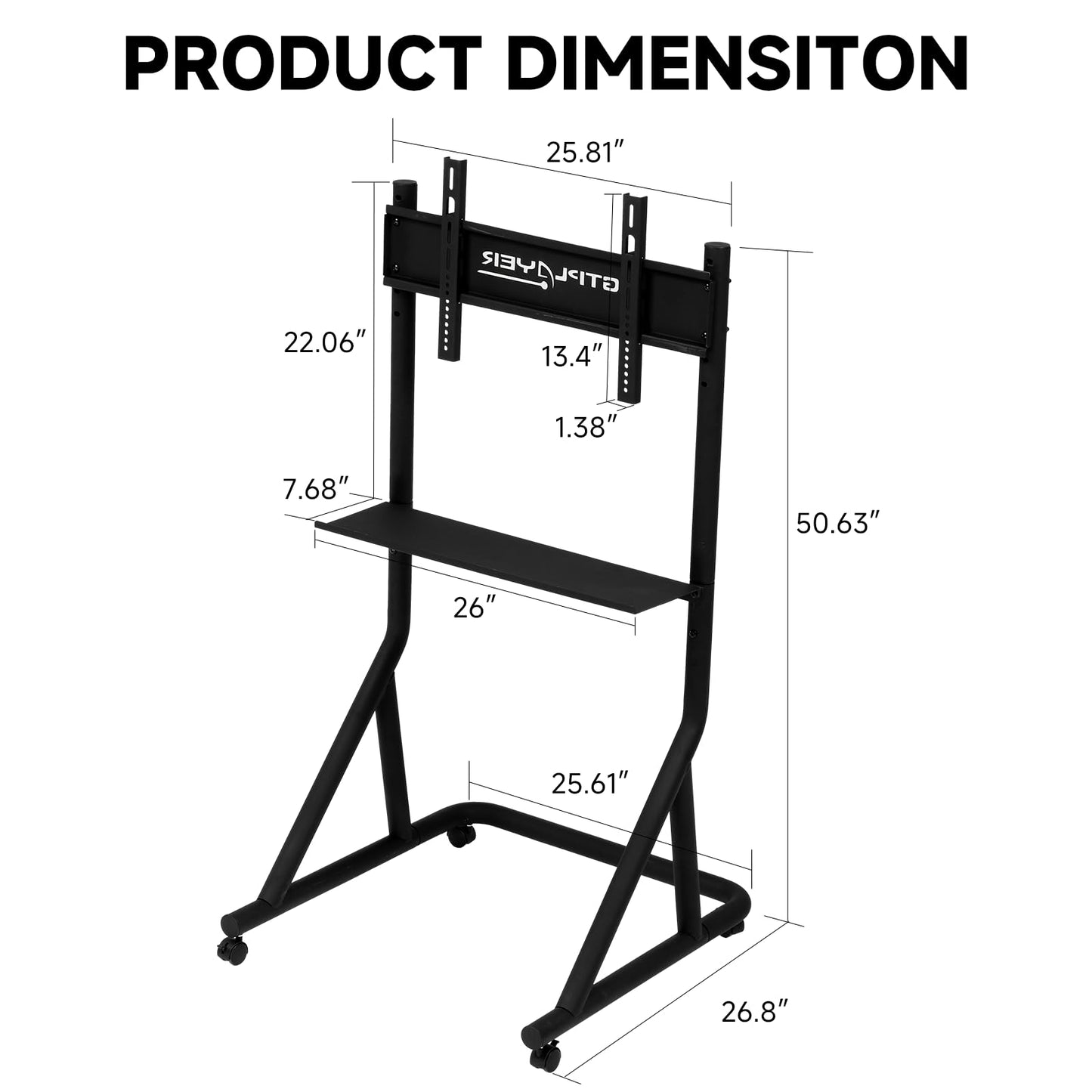 GTPLAYER Monitor Stand Mobile TV Stand with Adjustable Height for 32-65 Inch Display TV Mount Fit for Racing Wheel Stand, Racing Simulator Cockpit